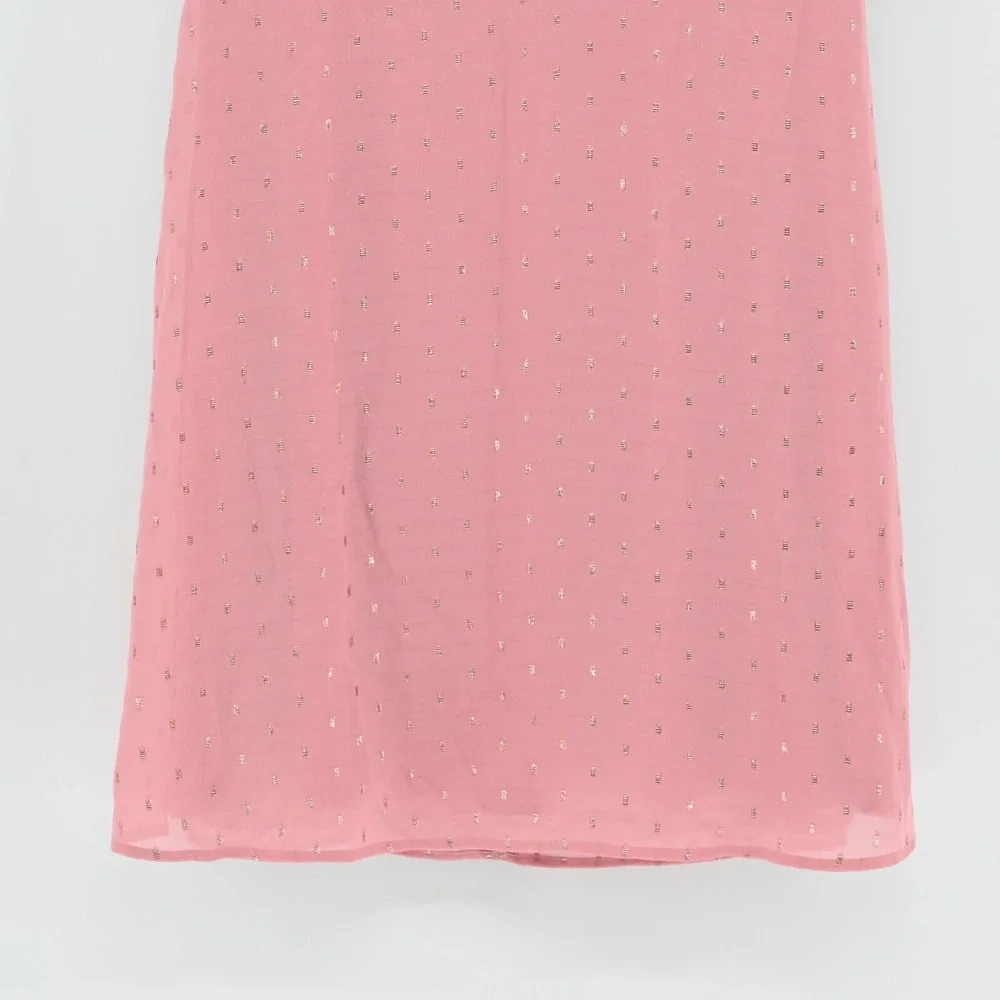 Express Metallic Clip Dot Dress Sz M Pink Gold Puff Sleeve Coquette Ballet Retro - Picture 4 of 12